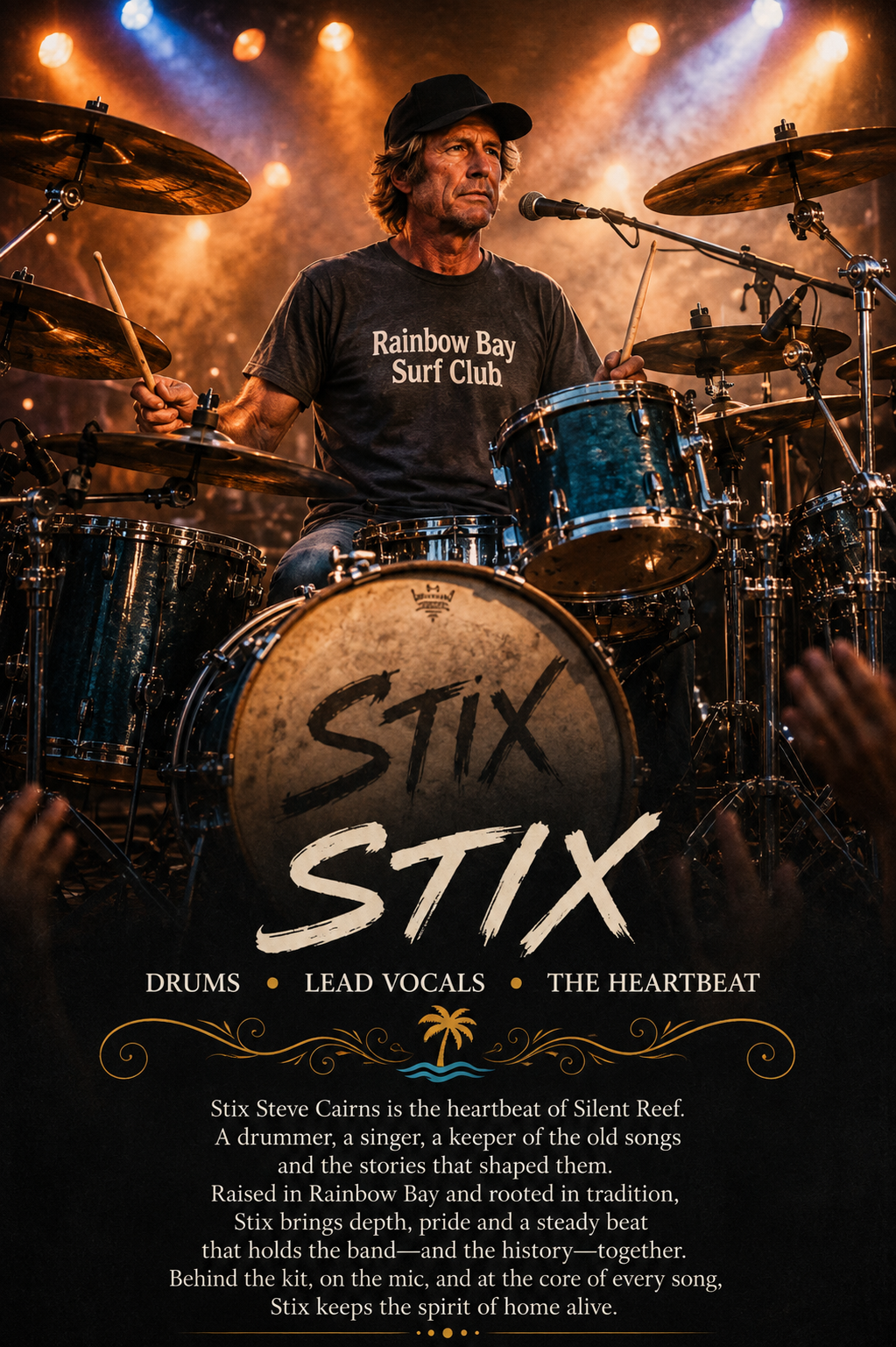 Steve Cairns, known as Stix, behind his drum kit
